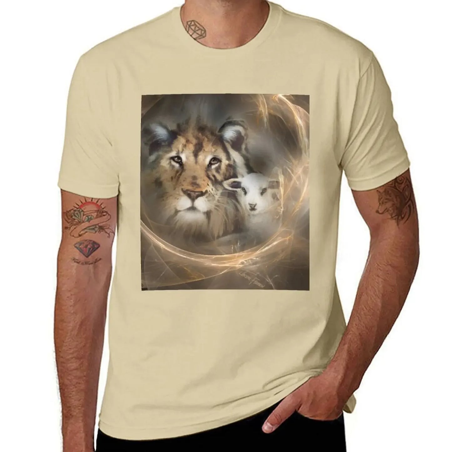Lion Lamb Christ Jesus Christian Spirituality Gifts Popular Best Selling Beautiful Men's T Shirts
