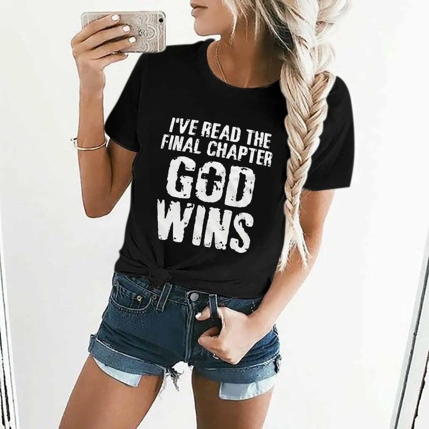 I've Read The Final Chapter God Wins Shirt Funny Christian Women T Shirt Graphic Shirt Casual Short Sleeved Female Tee T-Shirt