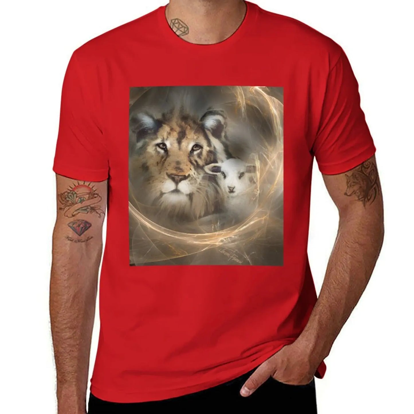 Lion Lamb Christ Jesus Christian Spirituality Gifts Popular Best Selling Beautiful Men's T Shirts