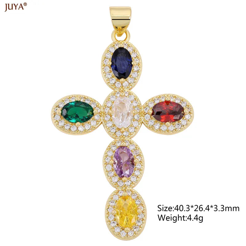 Luxury Natural Zircon Cross Talisman Charms 18k Gold Plated Pendants For Women Necklaces DIY Jewelry Making Accessories