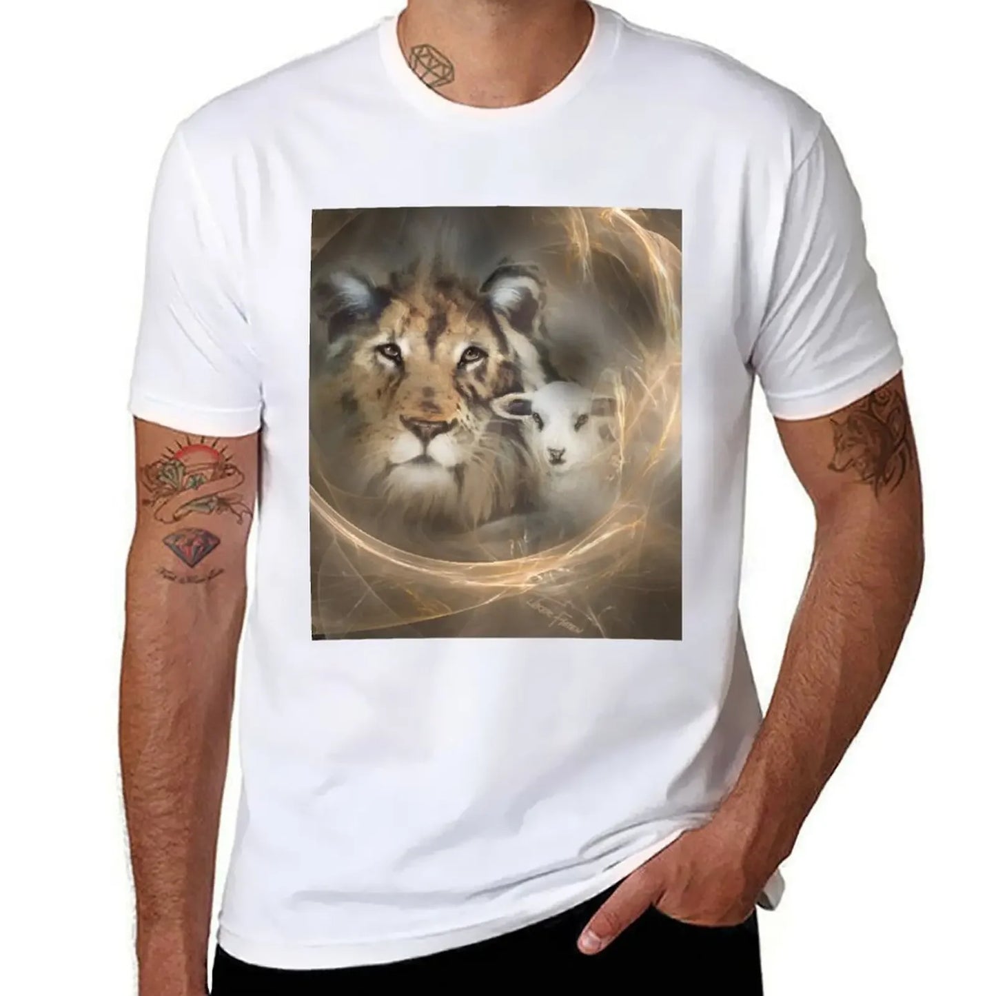 Lion Lamb Christ Jesus Christian Spirituality Gifts Popular Best Selling Beautiful Men's T Shirts
