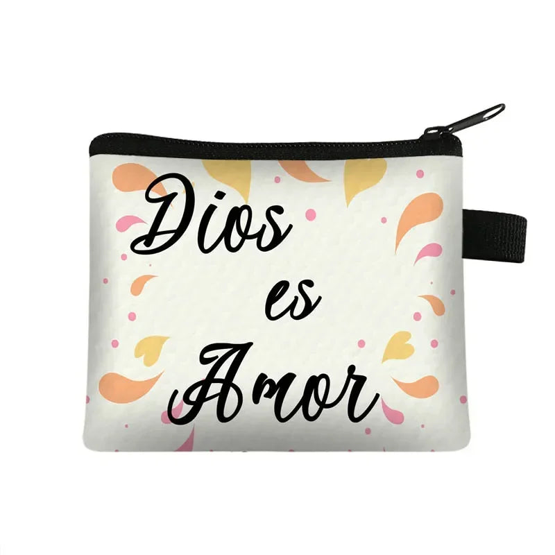 Bible Verse in Spanish Wallet Women Coin Purse Christian Gift Con Dios Todo Es Posible Money Bag Dios Es Amor Small Purses