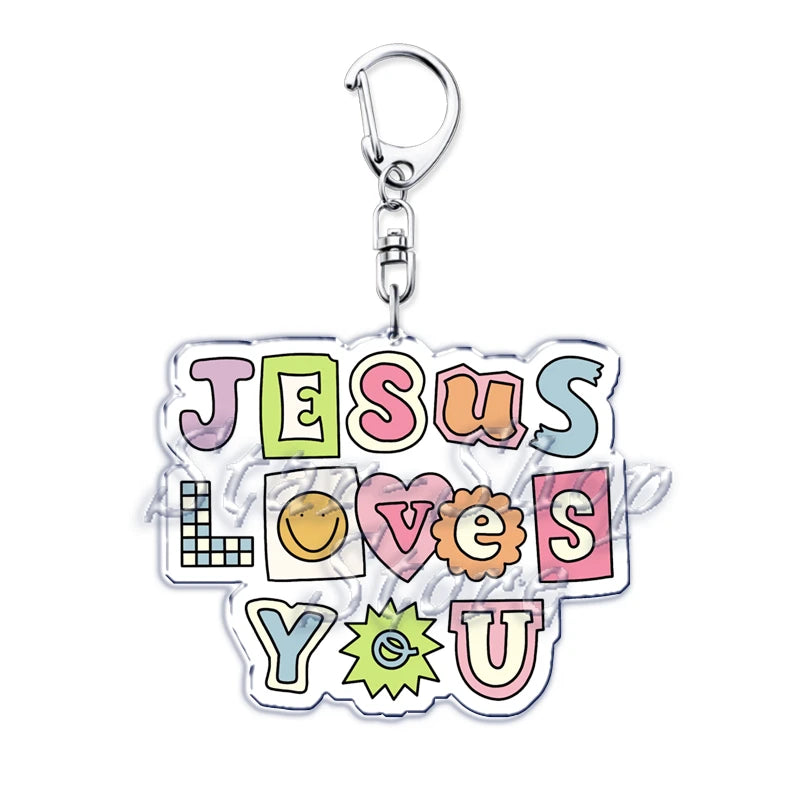 Jesus Loves You Letter Keychains Christian God Bible Quote Keyring for Accessories Bag Pendant Key Chain Jewelry Fans Lover Gift