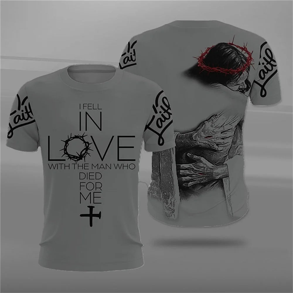 Men's Vintage Tshirt 3d Christian Jesus Printed T-shirt Harajuku Streetwear Men Clothing Oversized Blouse Tee Prayer Tops