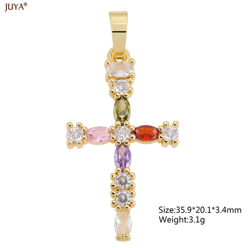 Luxury Natural Zircon Cross Talisman Charms 18k Gold Plated Pendants For Women Necklaces DIY Jewelry Making Accessories