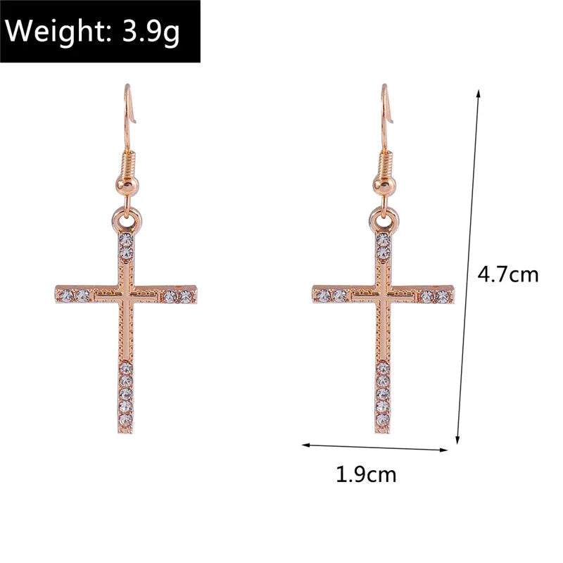 Fashion Zircon Crystal Cross Earrings for Women Men Gothic Punk Hip Hop Jesus Crucifix Dangle Earring Christian Party Jewelry