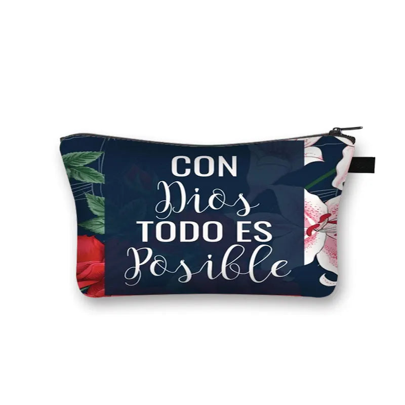 Christian Bible Verse in Spanish Cosmetic Case Con Dios Todo Es Posible Makeup Bag Dios Es Amor Beauty Bag Wash Bag Cosmetic Bag