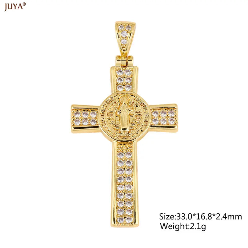Luxury Natural Zircon Cross Talisman Charms 18k Gold Plated Pendants For Women Necklaces DIY Jewelry Making Accessories