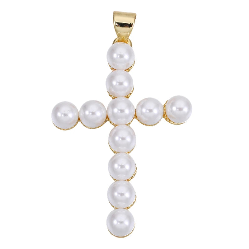 18K Real Gold Plated Enamel Cubic Zirconia Christian Cross Charms For DIY Religious Christmas Pendant Rosary Jewelry Making