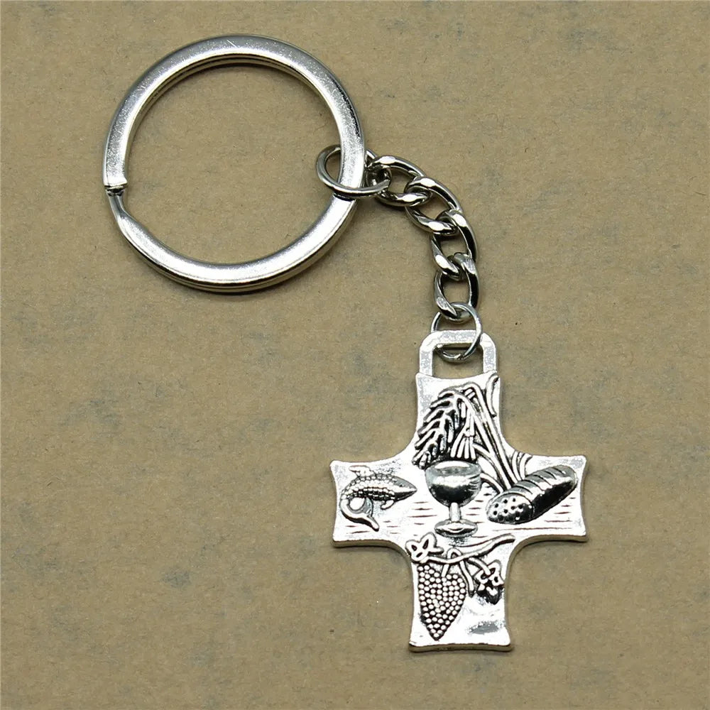 1 Piece Vintage Jesus Christianity Accessory Car Keychain Cross Keychain Handmade DIY Jewelry Car Key Chain Ring Holder For Men