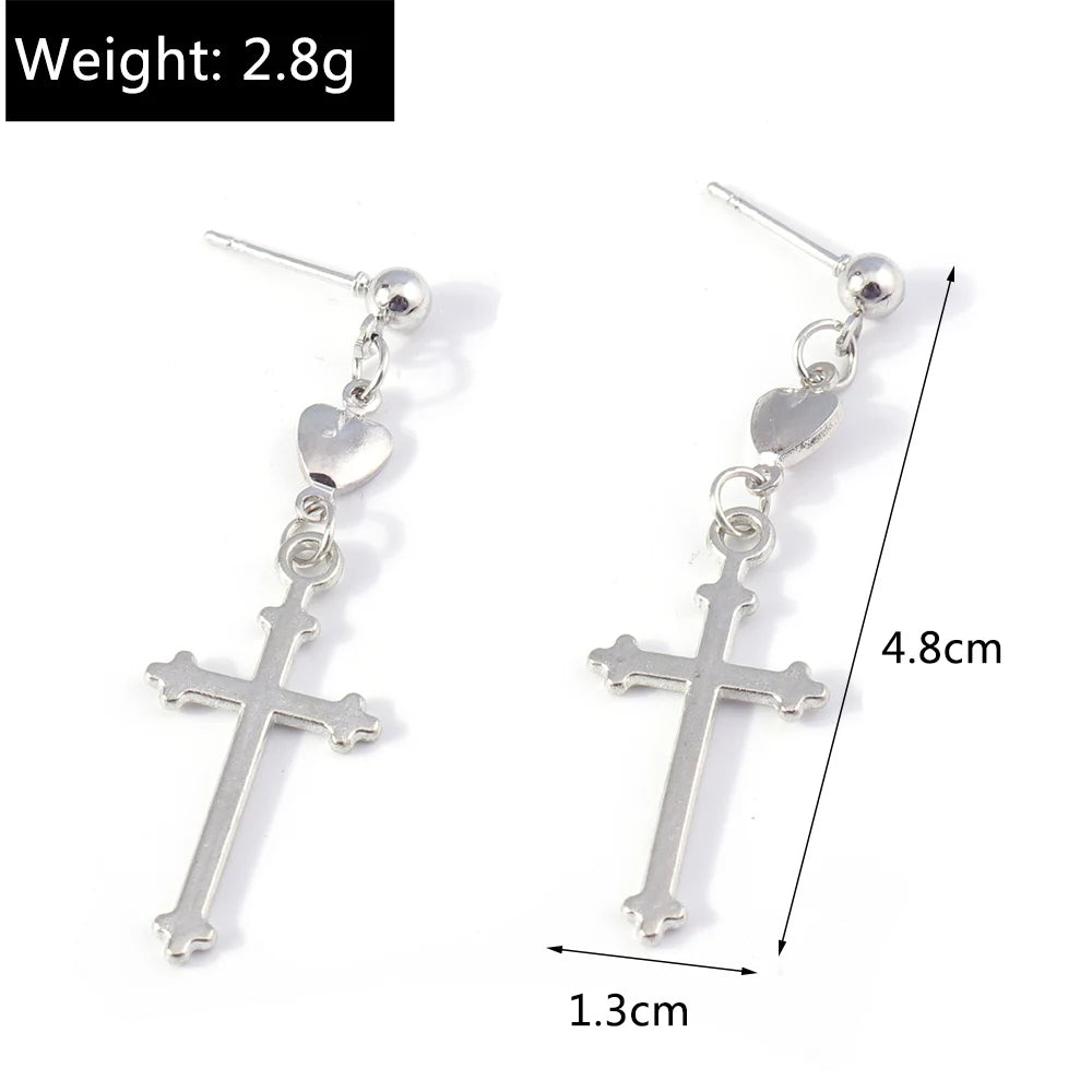 Fashion Zircon Crystal Cross Earrings for Women Men Gothic Punk Hip Hop Jesus Crucifix Dangle Earring Christian Party Jewelry