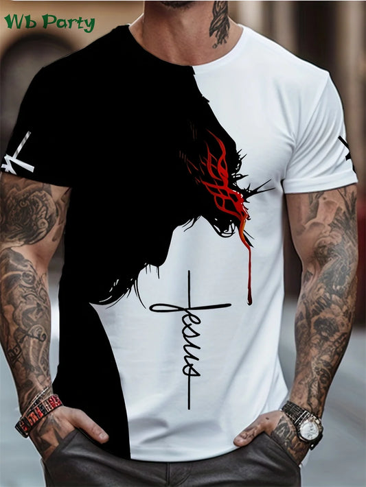 Jesus Pattern Print Designer Clothes Men Jesus Print T shirts for Men Jesus Shirts Graphic Tee Men's Summer Clothes Designer Tee