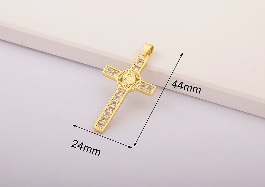 New Retro Christian Jesus Cross Pendant DIY Necklace For Women Copper Shiny Zircon Charms Jewelry Making Supplies Accessories