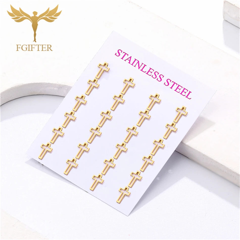 12 Pairs Pack Stainless Steel Earrings Set Cross Jesus Ear Studs Piercing Jewelry Wholesale Christian Catholicism Accessories