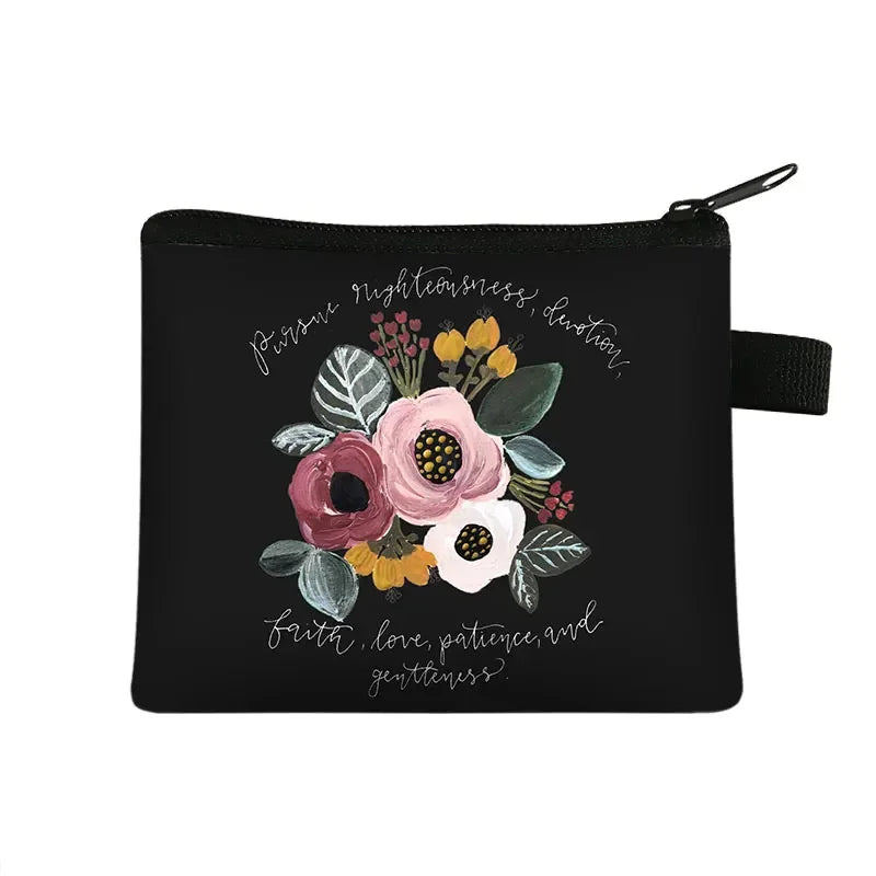 Christian Bible Verse Coin Purse Women Wallet The Lord Sustains Me Money Bag Small Handbag Floral Purses ID Credit Card Holder