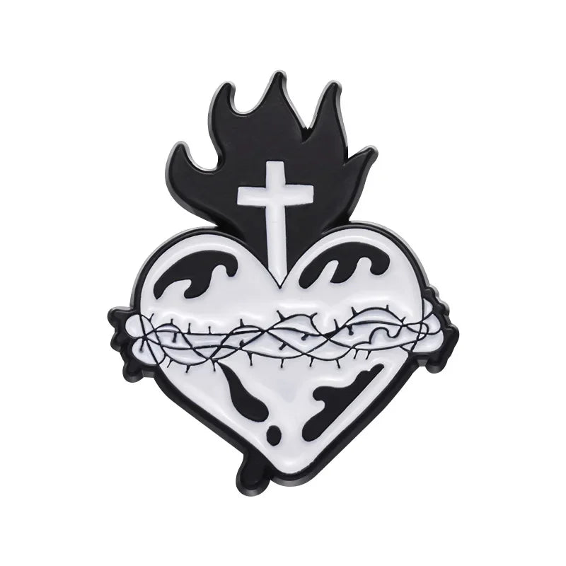 Christian Cross Enamel Pins Jesus Crown Of Thorns Brooches Backpack Clothes Shirt Lapel Badges Punk Gothic Bags Pin Accessories