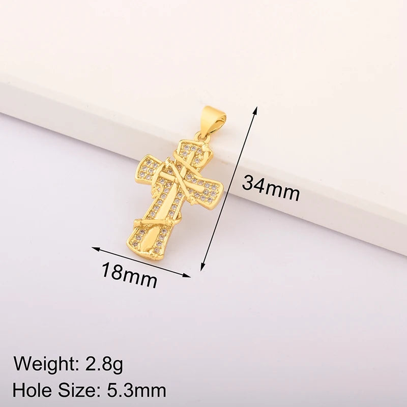 New Retro Christian Jesus Cross Pendant DIY Necklace For Women Copper Shiny Zircon Charms Jewelry Making Supplies Accessories