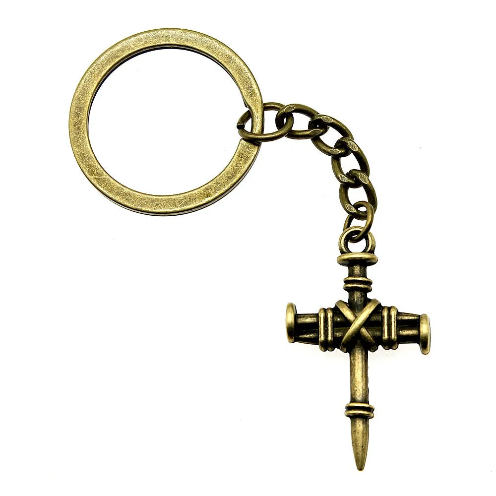 1 Piece Vintage Jesus Christianity Accessory Car Keychain Cross Keychain Handmade DIY Jewelry Car Key Chain Ring Holder For Men
