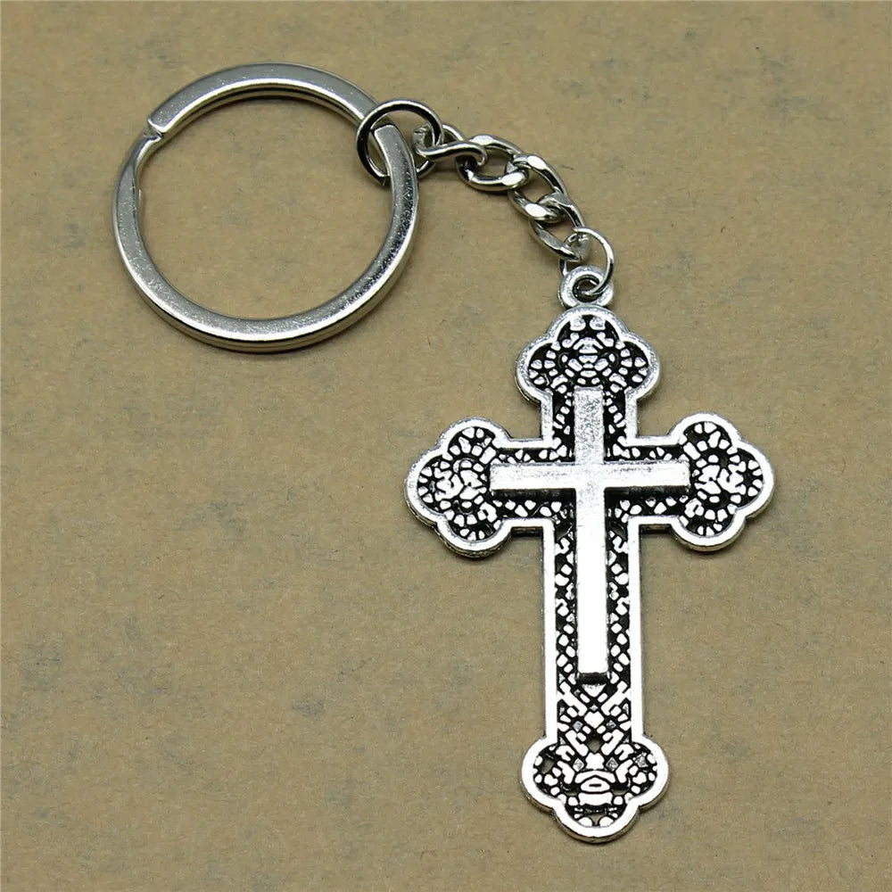 1 Piece Vintage Jesus Christianity Accessory Car Keychain Cross Keychain Handmade DIY Jewelry Car Key Chain Ring Holder For Men