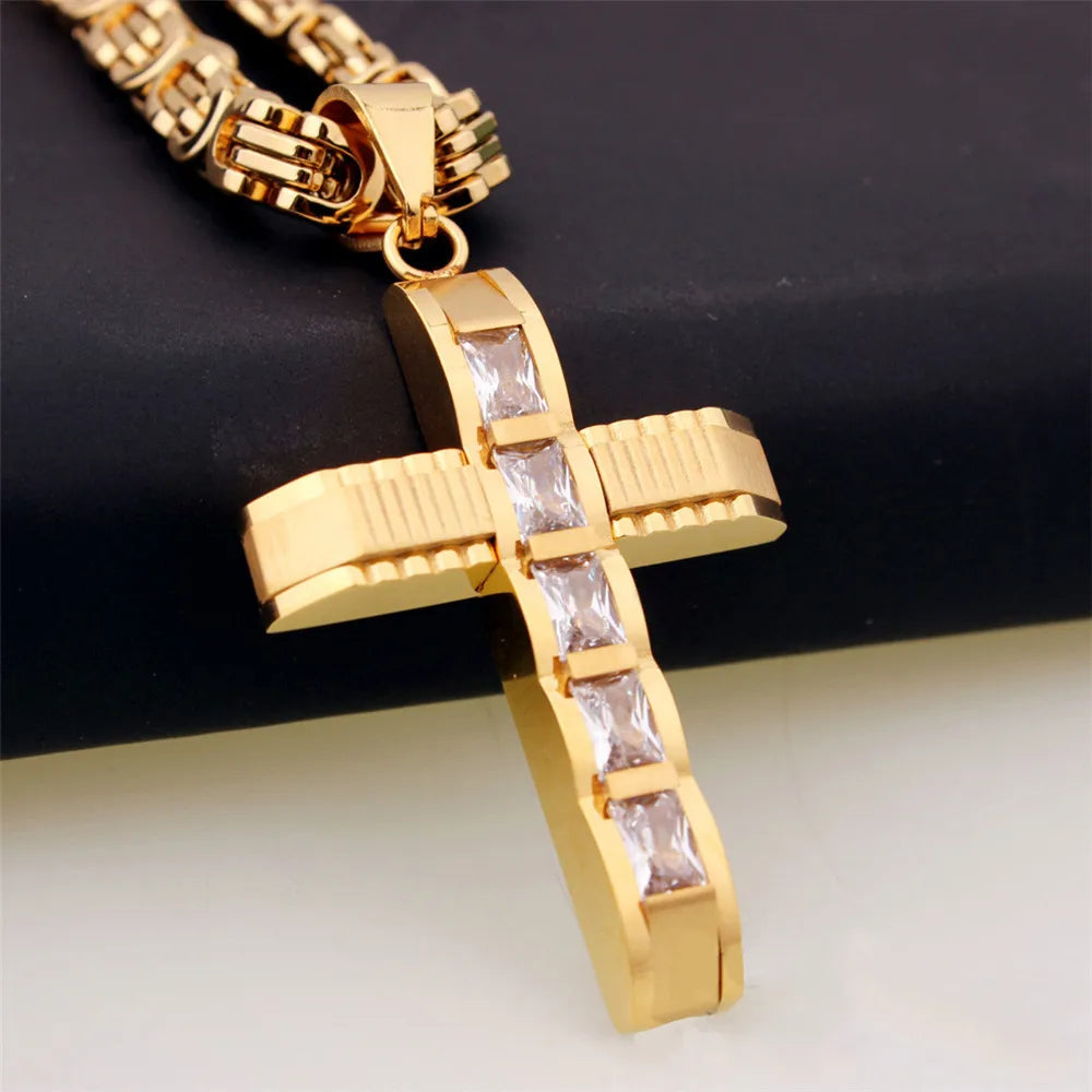 Christian Cross Pendant Women's New Fashion Metal Zircon Inlaid Accessories Religious Amulet Jewelry Without Chain