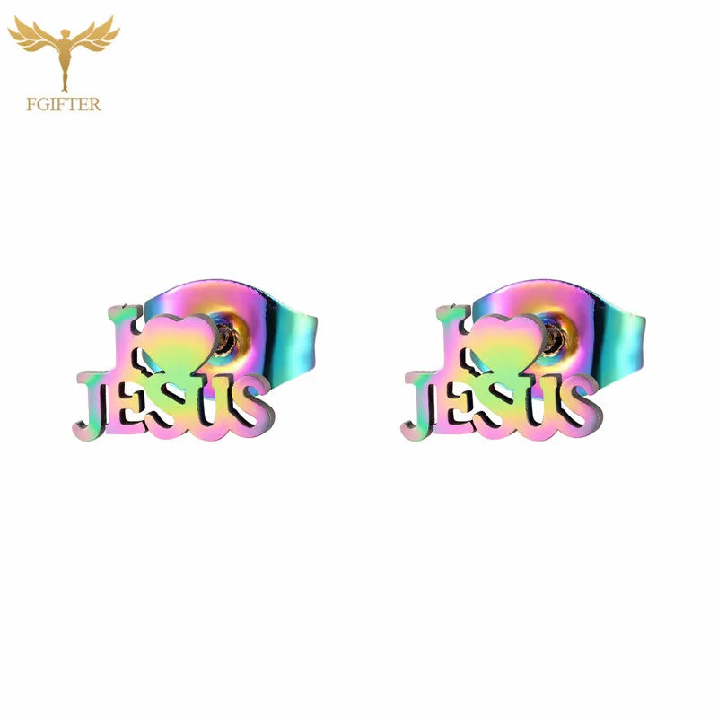 12 Pairs Pack Stainless Steel Earrings Set Cross Jesus Ear Studs Piercing Jewelry Wholesale Christian Catholicism Accessories
