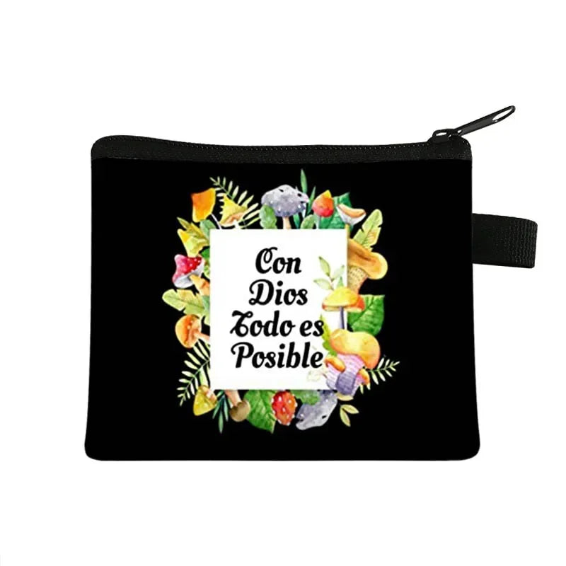 Christian Gift Bible Verse Wallet  Women Coin Purse Con Dios Todo Es Posible Money Bag Small Handbag Floral Purses
