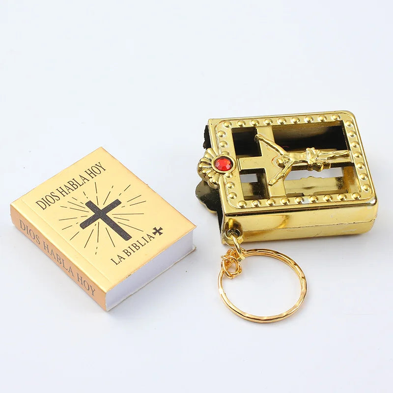 Mini English Bible Keychain, Christian Jesus Cross Keychain, Couple's Bag, Charm Prayer, God Bless, Keyframe Accessories