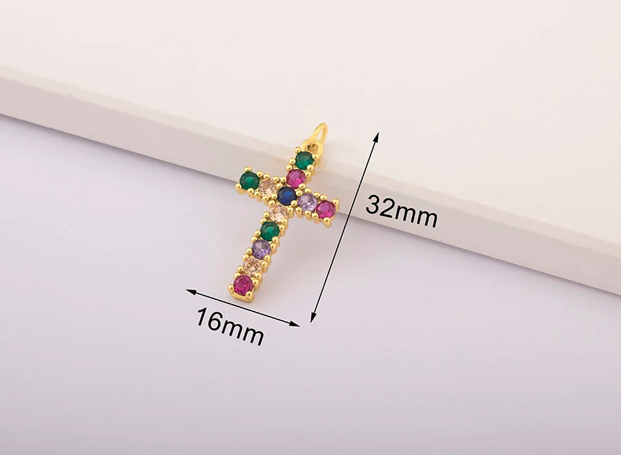 New Retro Christian Jesus Cross Pendant DIY Necklace For Women Copper Shiny Zircon Charms Jewelry Making Supplies Accessories