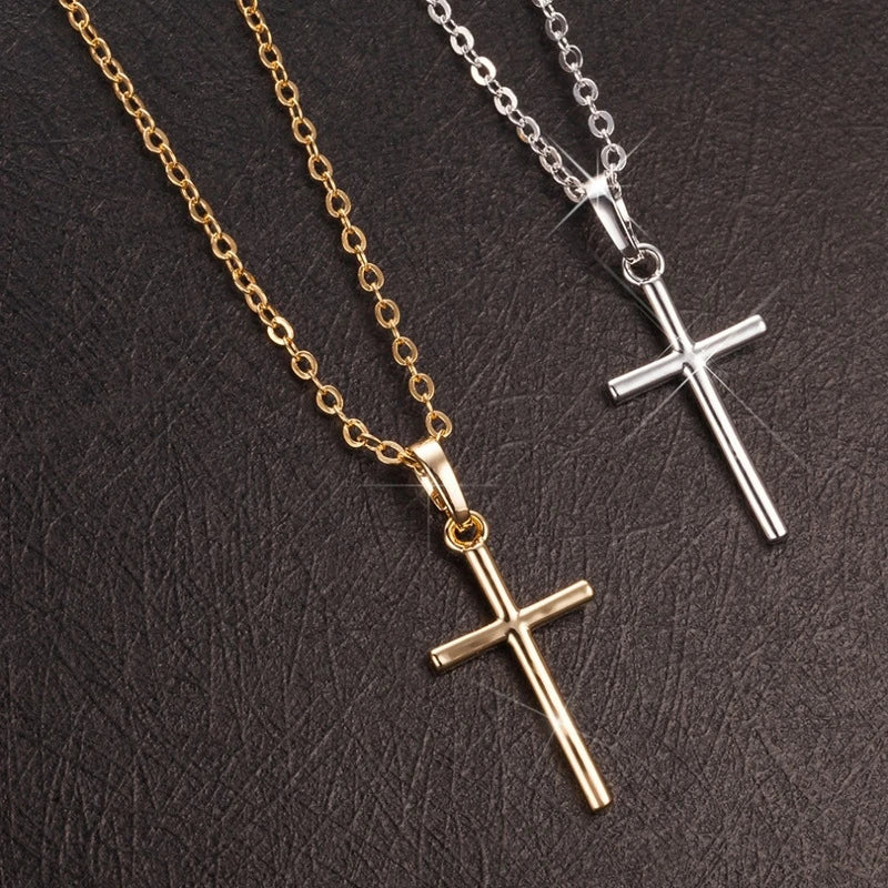 Fashion Christian Jesus Cross Necklaces Silver Color Long Chain Simple Pendants For Women Men Jewelry Gifts