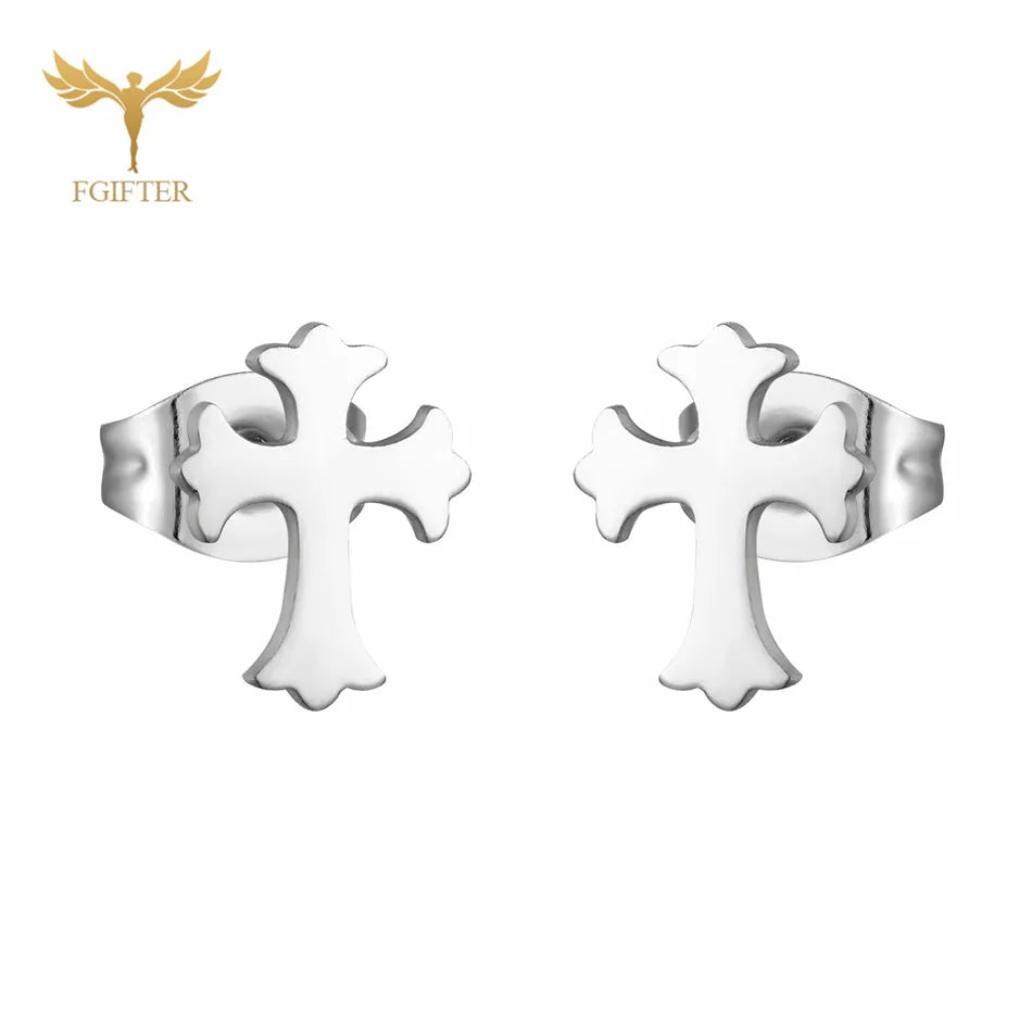 12 Pairs Pack Stainless Steel Earrings Set Cross Jesus Ear Studs Piercing Jewelry Wholesale Christian Catholicism Accessories