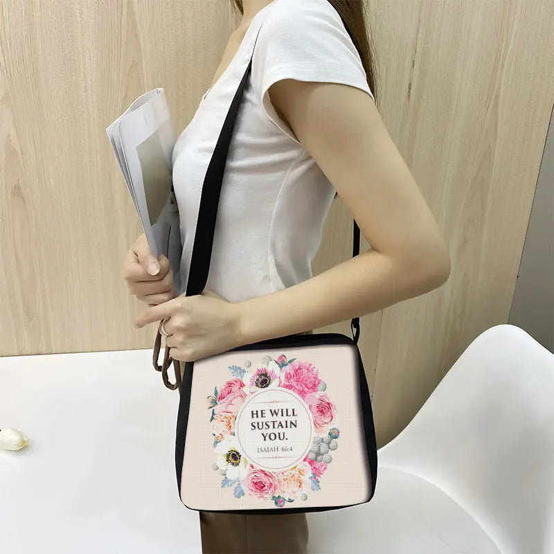 Christian Bible Verse Shoulder Bags He Will Sustain You Women Handbags Casual Clutch Travel Bag Religious Purse Holder Bags Gift