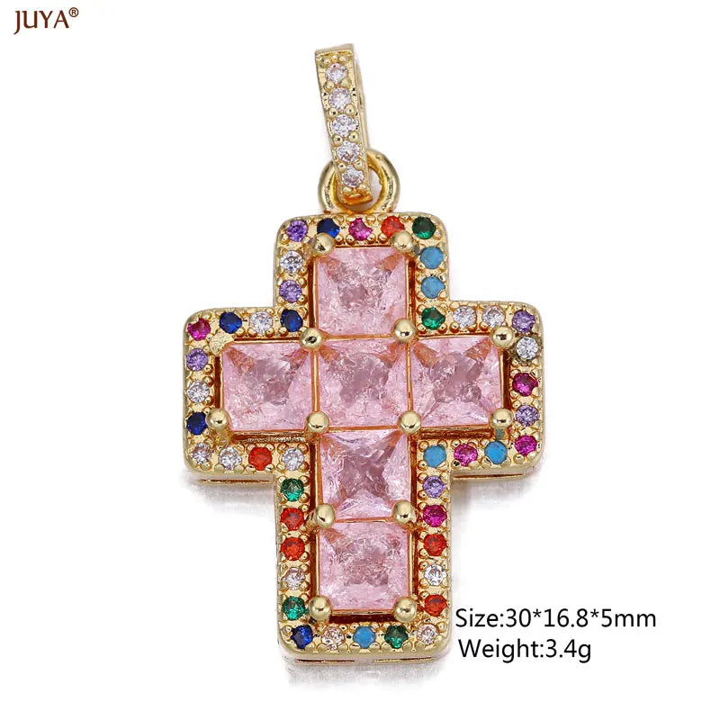 Luxury Natural Zircon Cross Talisman Charms 18k Gold Plated Pendants For Women Necklaces DIY Jewelry Making Accessories