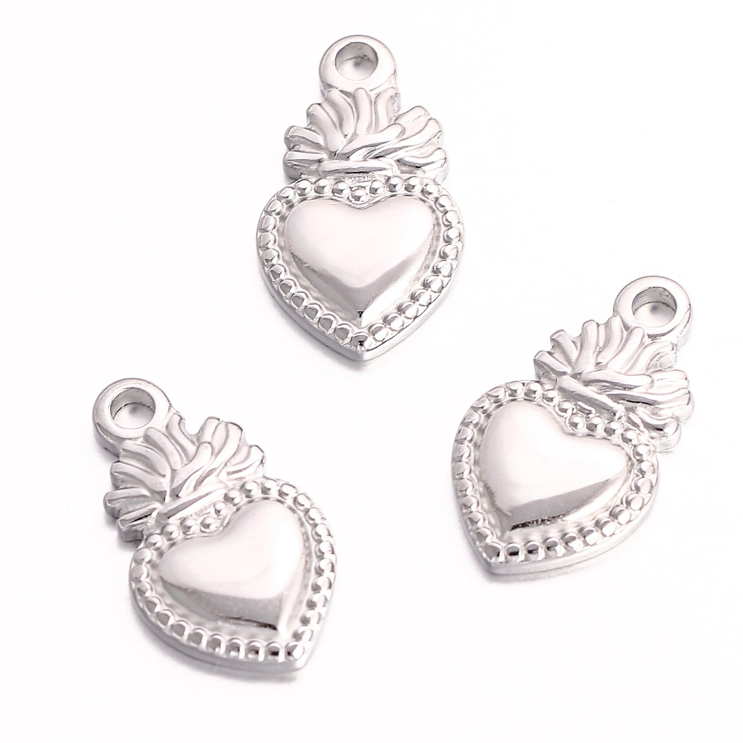 3Pc/Lot Christian Amulet Pendants Stainless Steel Sacred Heart Charms Flame Love Heart DIY Necklace Earring Jewelry Accessories