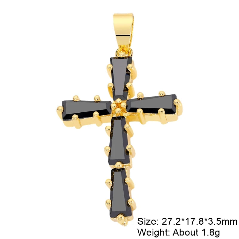 18K Real Gold Plated Enamel Cubic Zirconia Christian Cross Charms For DIY Religious Christmas Pendant Rosary Jewelry Making