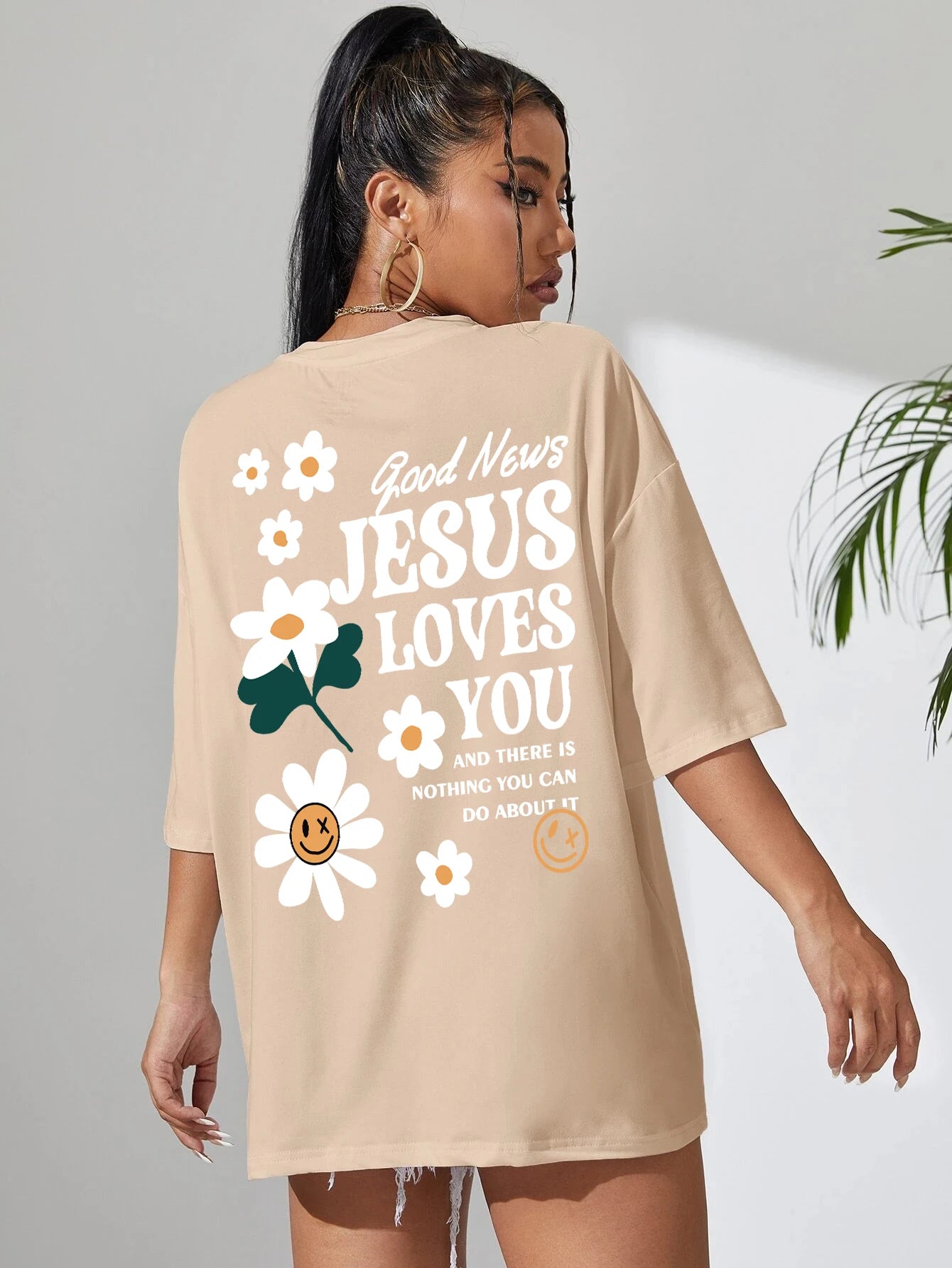 Good News Jesus Loves You Print Women T-Shirt Summer O-Neck T Shirts Basic All-Match Short Sleeve Breathable Comfortable Tops