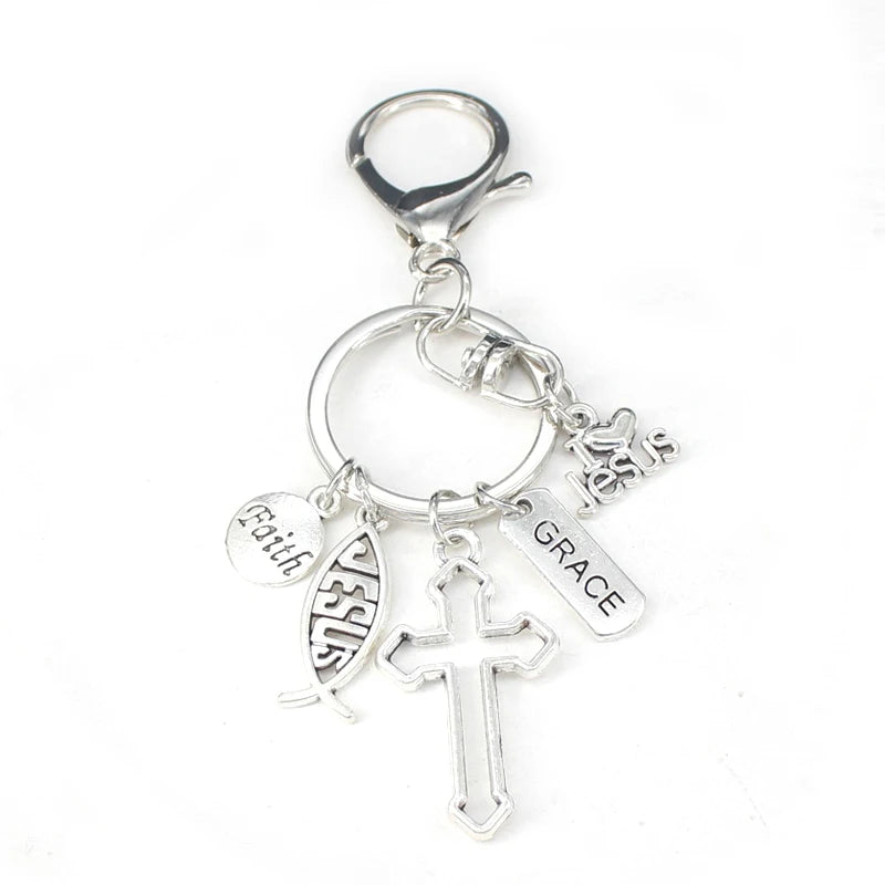 New Arrival Jesus Key Chain Grace Cross Faith Keychain Key Ring Holder Bag Pendant Accessory Jewelry Christmas Gifts Women Men