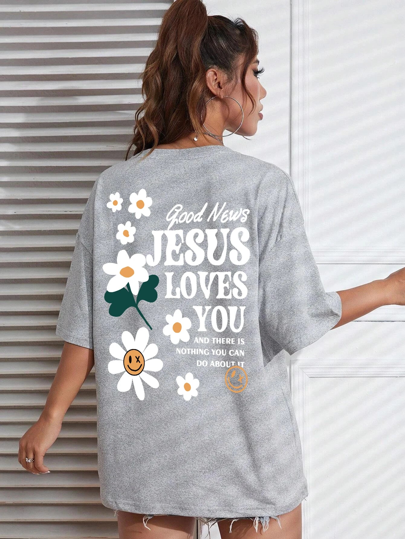 Good News Jesus Loves You Print Women T-Shirt Summer O-Neck T Shirts Basic All-Match Short Sleeve Breathable Comfortable Tops