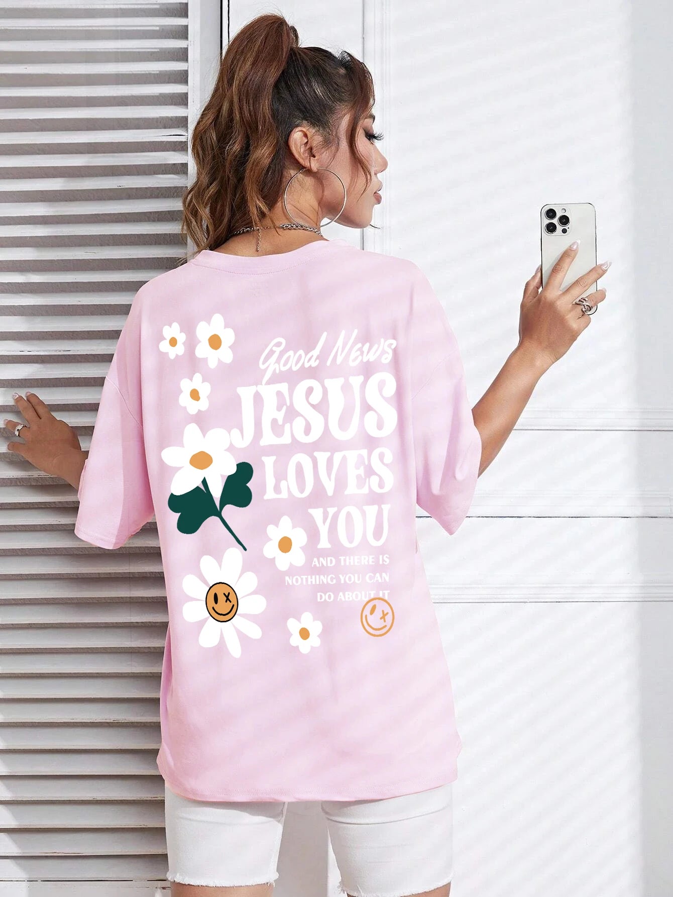 Good News Jesus Loves You Print Women T-Shirt Summer O-Neck T Shirts Basic All-Match Short Sleeve Breathable Comfortable Tops