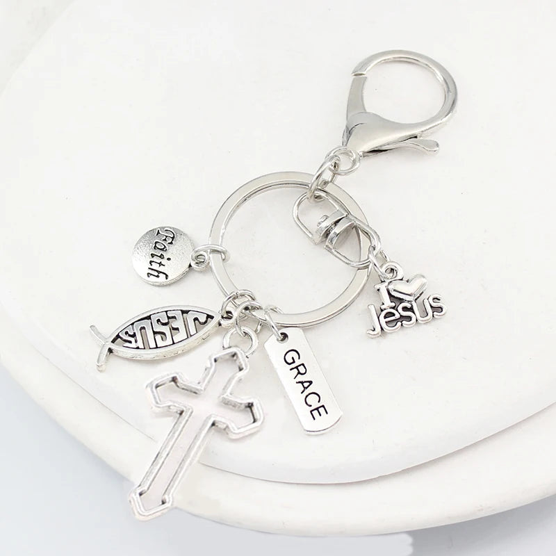 New Arrival Jesus Key Chain Grace Cross Faith Keychain Key Ring Holder Bag Pendant Accessory Jewelry Christmas Gifts Women Men